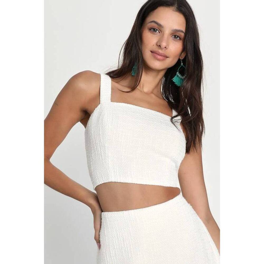 Lulus Elevated Attitude White Tweed Sleeveless Two-Piece Skort Romper | Medium